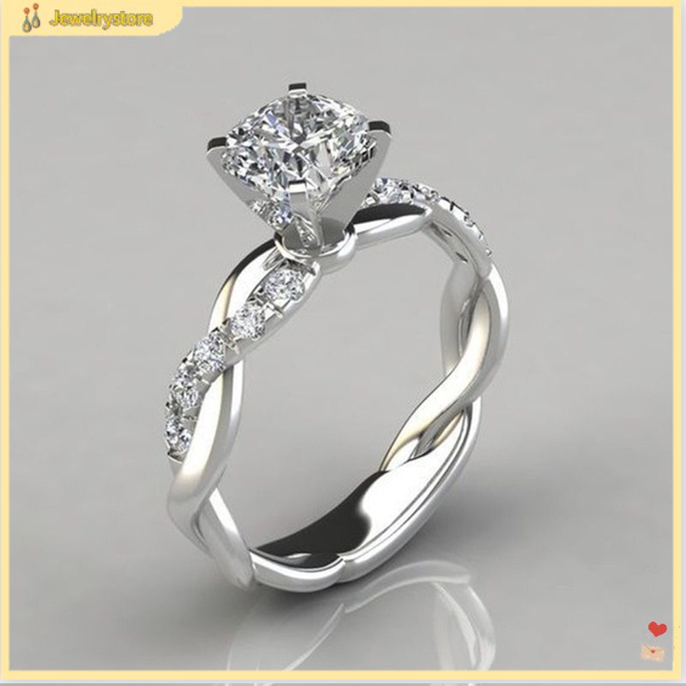 Nhẫn Đính Hôn Đính Đá Zircon Dạng Xoắn Dành Cho Nữ