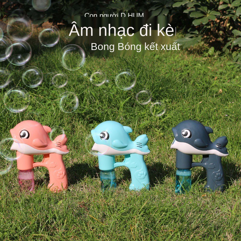 Bong bóng tự động trẻ em máy thổi điện cầm tay không độc hại và không thấm nước súng bắn bong bóng cá heo net người nổi