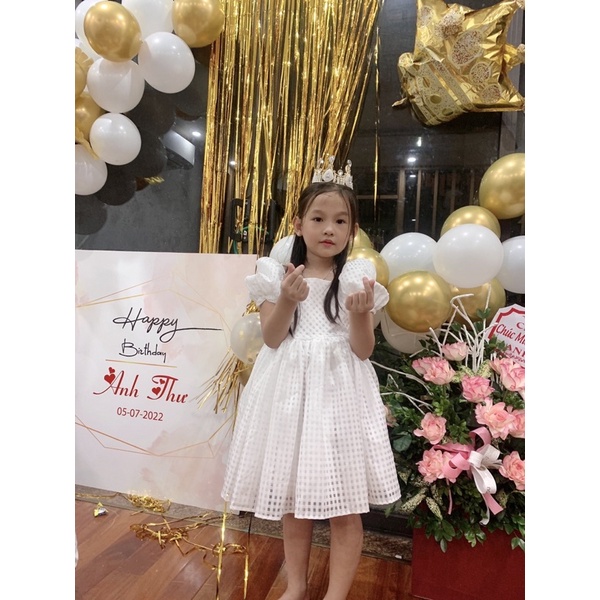 Váy kiểu tay bồng Dewkids, Váy cho bé thắt nơ hàn quốc chất thô mền hàng thiết kế