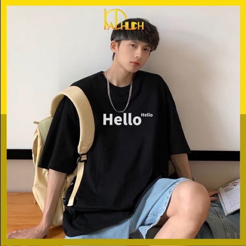Áo phông nam in hello vải thun cotton freesize hàng dày dặn chuẩn shop