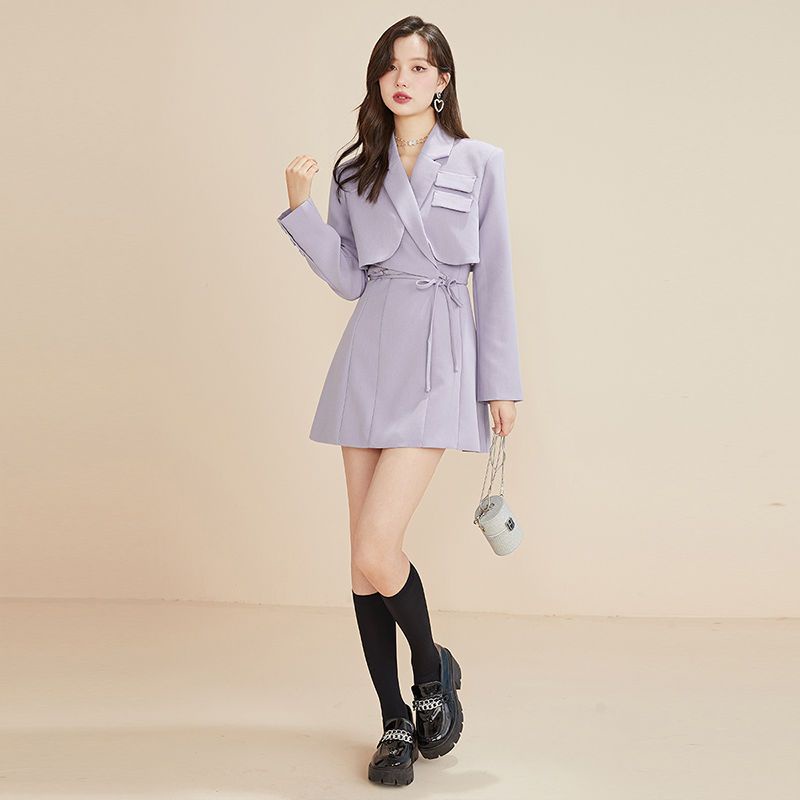 SẴN S M  Set Vest Croptop Váy Liền Tím Pastel