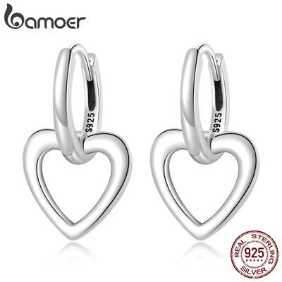 Bamoer Bông Tai Bạc 925 Hình Trái Tim Đơn Giản sce1394