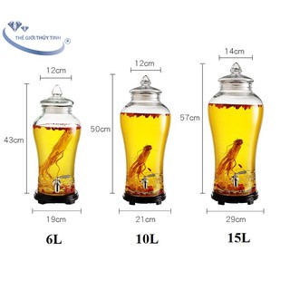 Bình Ngâm Rươu Sâm Thủy Tinh Nạp Phúc 6 Lít