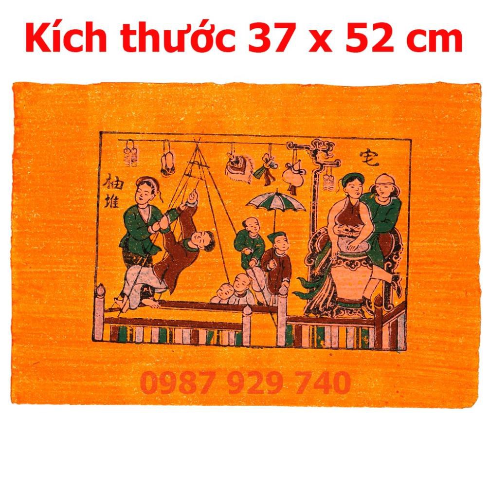 [Tranh Đông Hồ] Bức Đu Quay, đánh đu - không khung tranh, Dong Ho folk paintings Viet Nam national cultural heritage