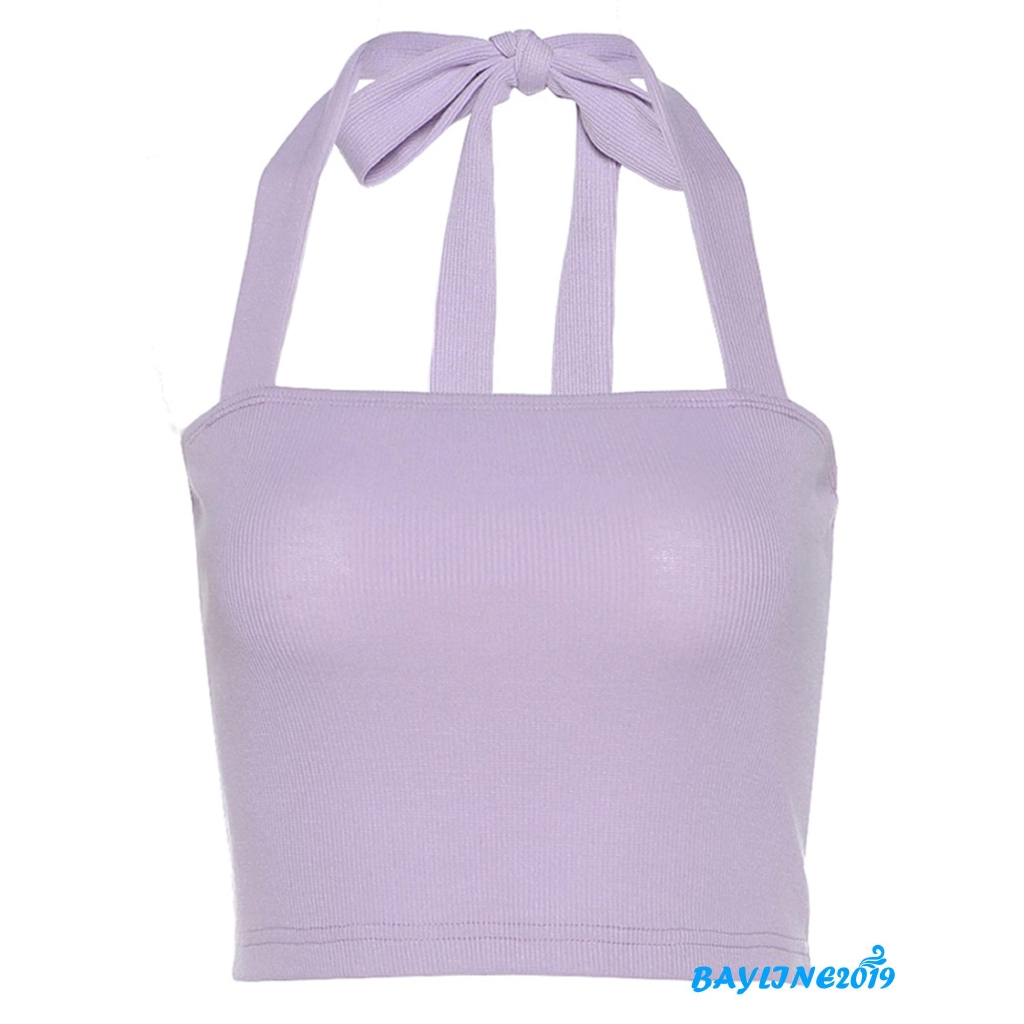 Áo Croptop Thiết Kế Dây Vòng Qua Gáy Màu Trơn Hở Lưng Gợi Cảm Dành Cho Nữ