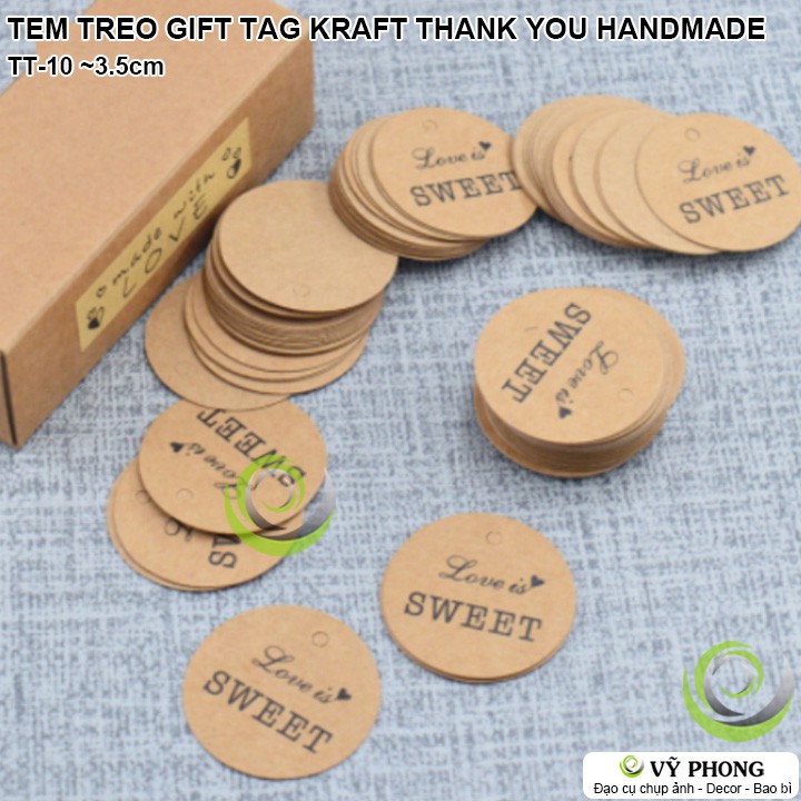 SET 20 TEM TREO GIFT TAG TREO GIẤY KRAFT THANK YOU HANDMADE WITH LOVE TRANG TRÍ ĐÓNG GÓI BAO BÌ HỘP QUÀ TẶNG TT-10