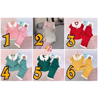Bộ kate lụa tiểu thư cổ bèo quần dài áo cộc