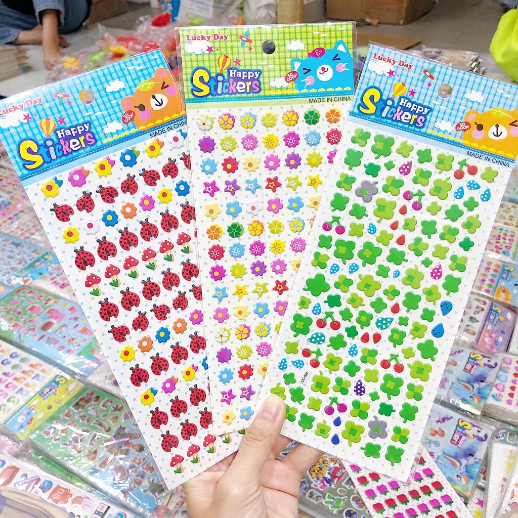 Sticker, hình dán động vật dễ thương, hình dán nổi kitty, doreamon, công chúa, heo peppa