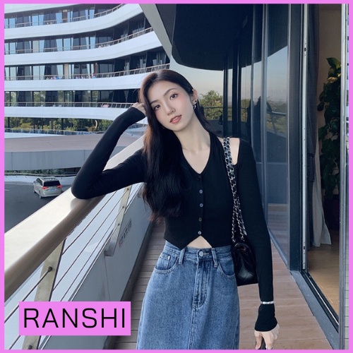 [HÀNG LOẠI 1] Áo Croptop Tay Dài RANSHI Áo Thun Dáng Ngắn Khoét Vai Vải Thun Gân Thoáng Khí Siêu Cá Tính - RA071