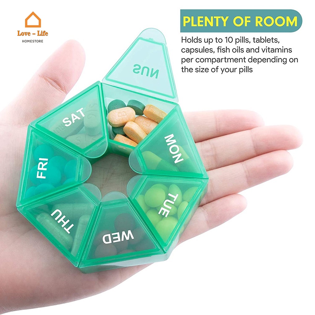 Hộp đựng thuốc chia 7 ngăn màu xanh lá/đen tiện dụng