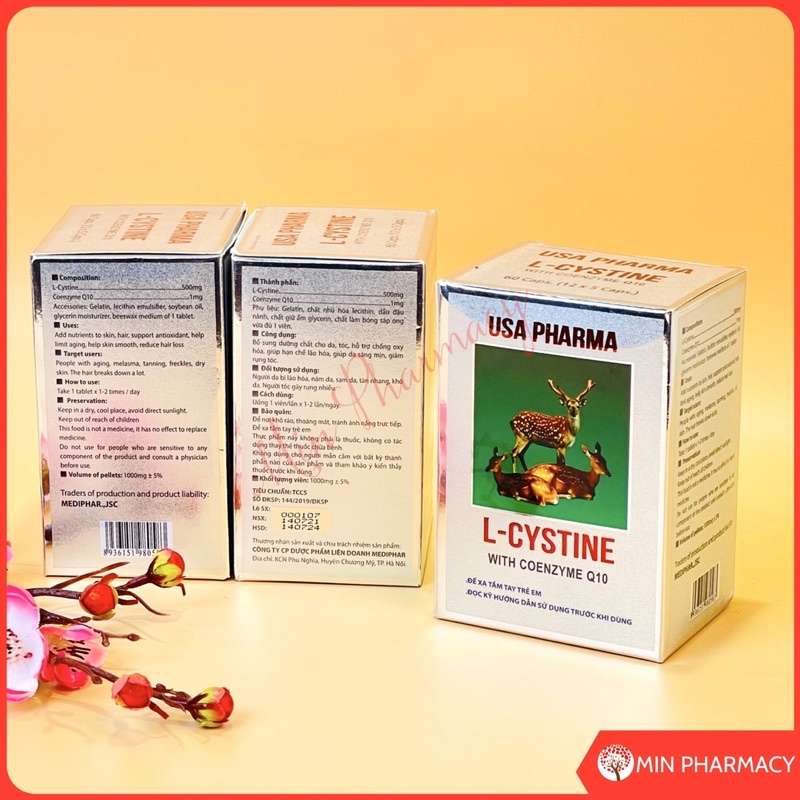 L-Cystine 500Mg USA pharma Ngăn Rụng Tóc, Giúp tóc và móng chắc khoẻ, Làm sáng Da (Hộp 60 Viên) - Minpharmacy