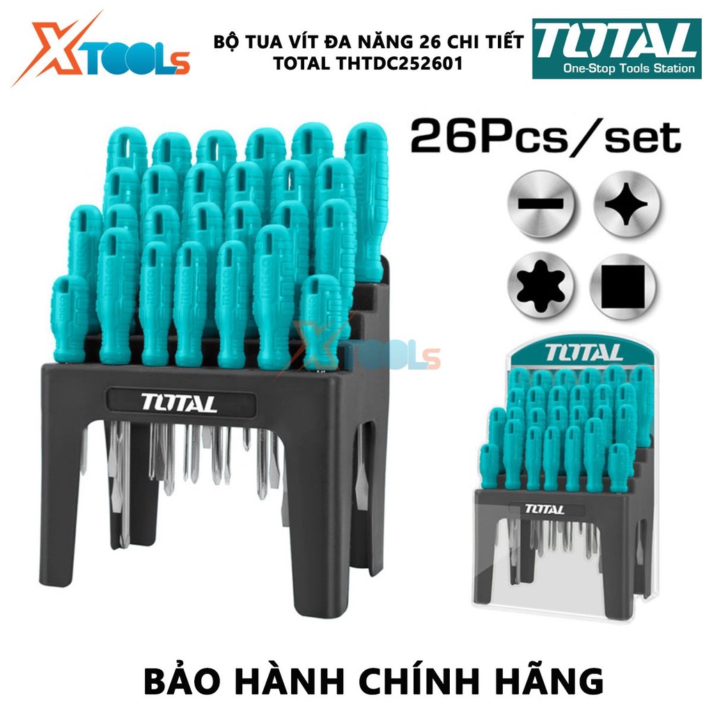 Bộ tuốc nơ vít đa năng 26 chi tiết TOTAL THTDC252601 |Bộ 26 tua vít dẹp, bake, sao, tua vít vuông [CHÍNH HÃNG] [XTOOLs]
