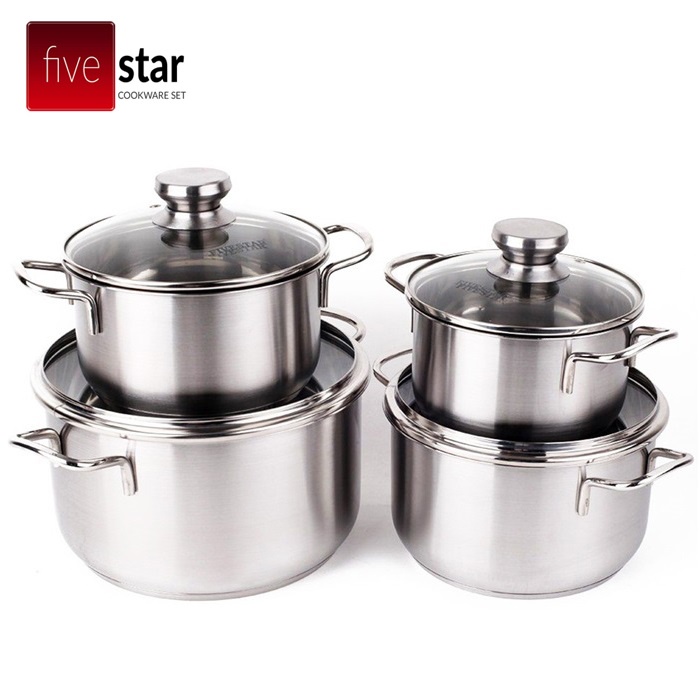 Bộ 4 nồi inox 3 đáy nắp kính Fivestar FS08CG