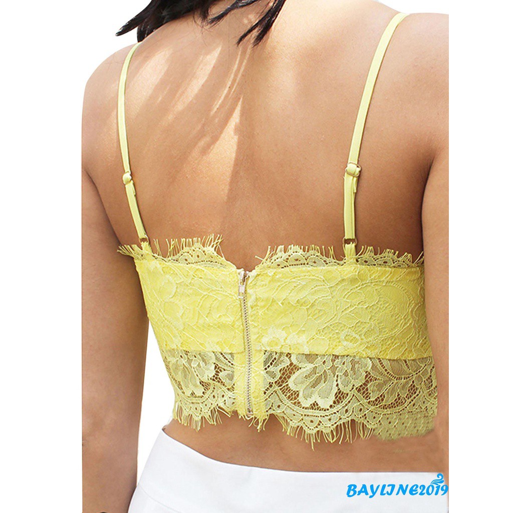 Áo Lót Ren Hai Dây Cổ Chữ V Lưng Khóa Kéo Màu Trơn Cho Nữ