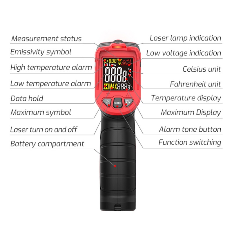 Nhiệt Kế IR Kỹ Thuật Số Cầm Tay Không Tiếp Xúc Phù Hợp Cho Chảy Kim Loại
