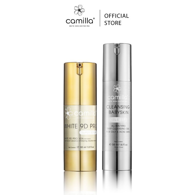 Combo Da Mụn Camilla (Gel Sữa Rửa Mặt Thanh Lọc Da, Ngừa Mụn + Serum White 9D Trắng Da Sạch Mụn)