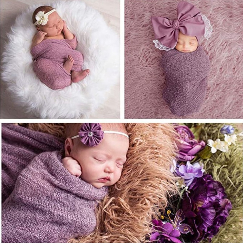 Bộ Phụ Kiện 4 Món Gồm Chăn Quấn + Băng Cài Đầu + Khăn Quấn Bé Sơ Sinh Chụp Ảnh