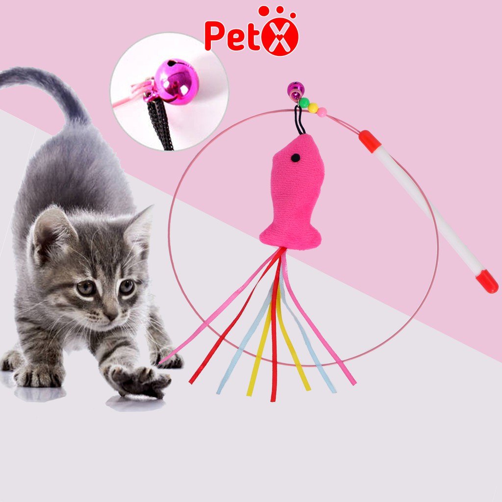 Đồ chơi cho mèo cần câu dây thép hình con cá bằng bông nỉ PetX