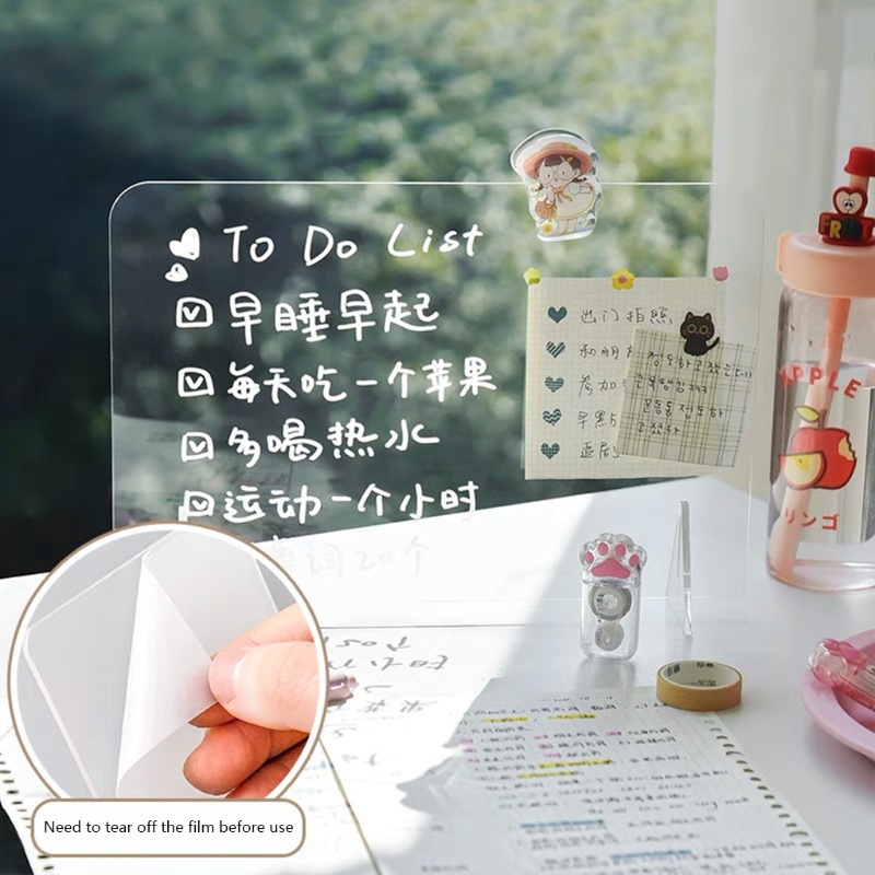 Bảng acrylic trong suốt kèm bút lông dùng treo giấy/ ảnh/ lập kế hoạch để bàn văn phòng/ tại nhà