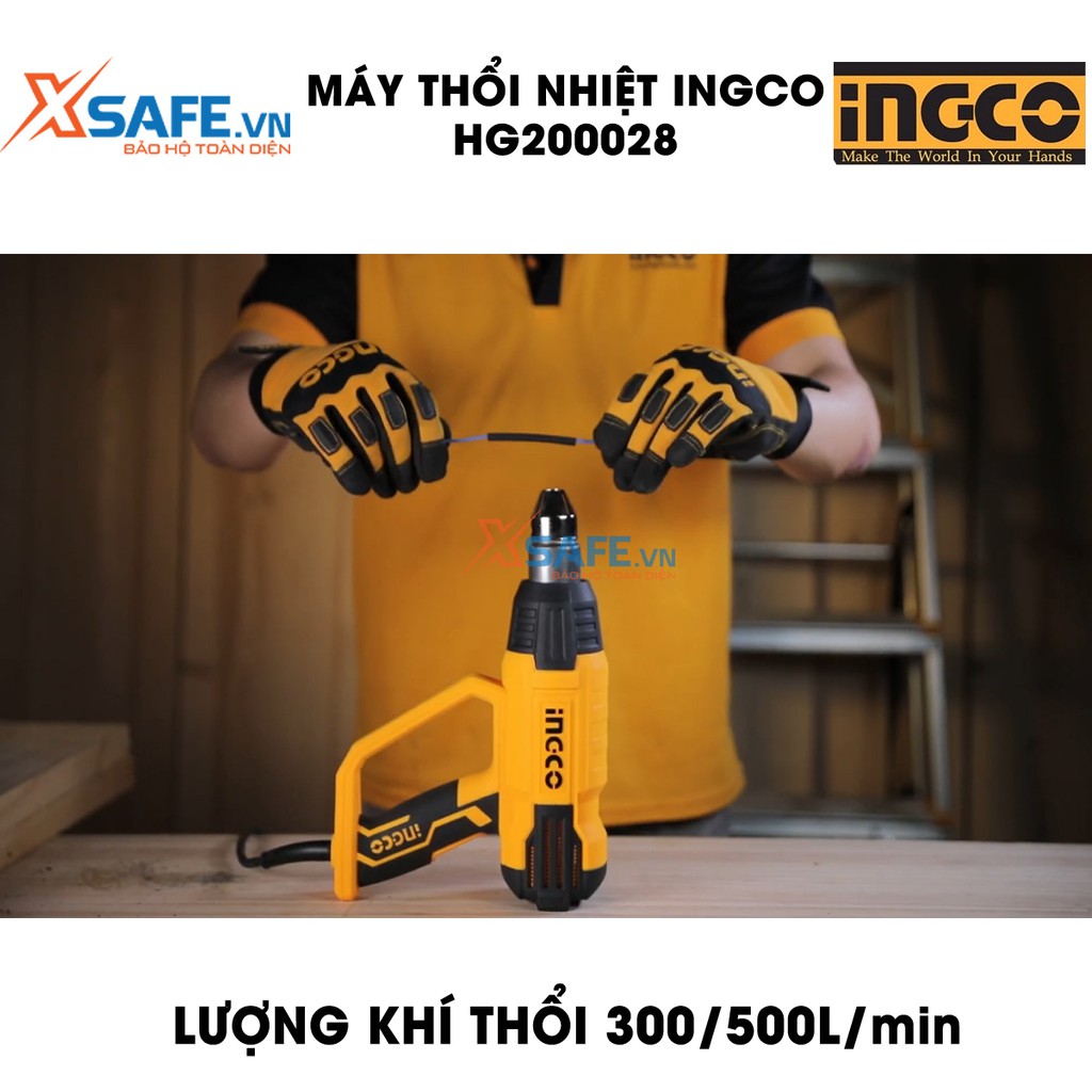 Máy thổi nhiệt INGCO HG200028 kèm theo 1 cây nạo/cào và 4 miệng vòi, công suất 2000W, nhiệt độ 380°C/570°C