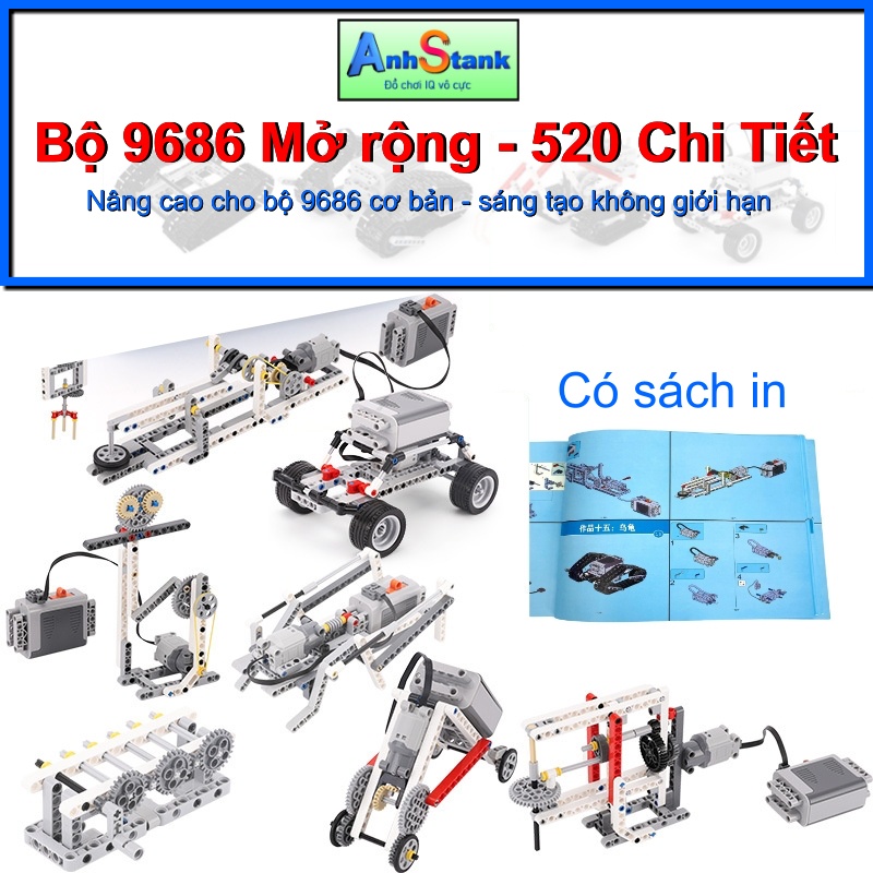 Bộ 9686 mở rộng - 520 chi tiết technic - siêu sáng tạo bổ sung 19 mẫu gợi ý sẵn, Bổ sung bộ kĩ sư cơ khí bảo hành 1:1