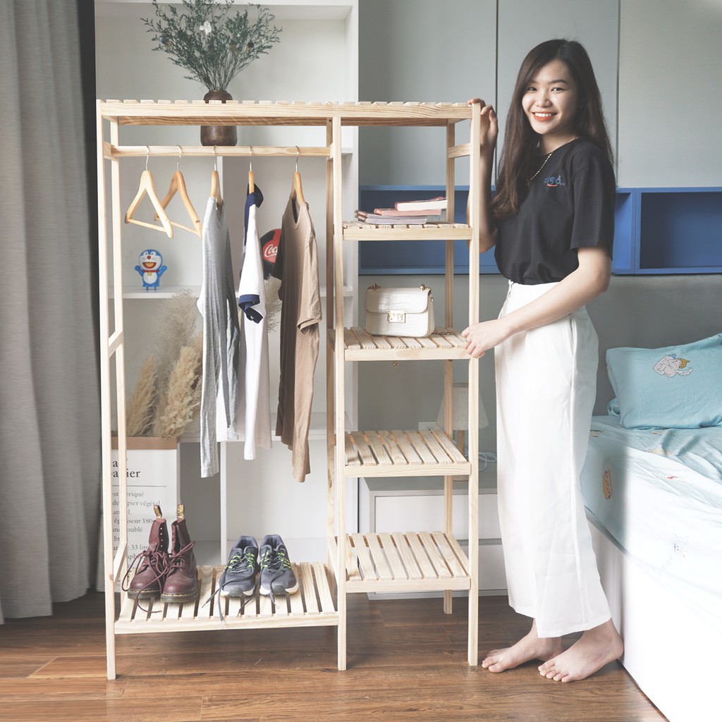 Tủ treo quần áo Táo gỗ Decor tủ gỗ thông 2 ngăn phong cách Hàn Quốc | BigBuy360 - bigbuy360.vn