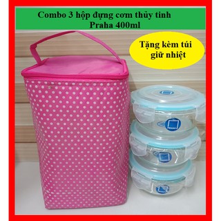 [GIÁ HỦY DIỆT] Combo 3 Hộp Thủy Tinh Cao Cấp 400ml Tặng Kèm Túi Giữ Nhiệt Siêu Đẹp (Được chọn màu)
