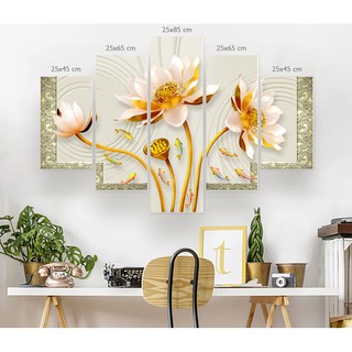 Bộ 5 tranh ghép treo tường Hiện đại Hoa Sen Vàng Luna - TG - 0056