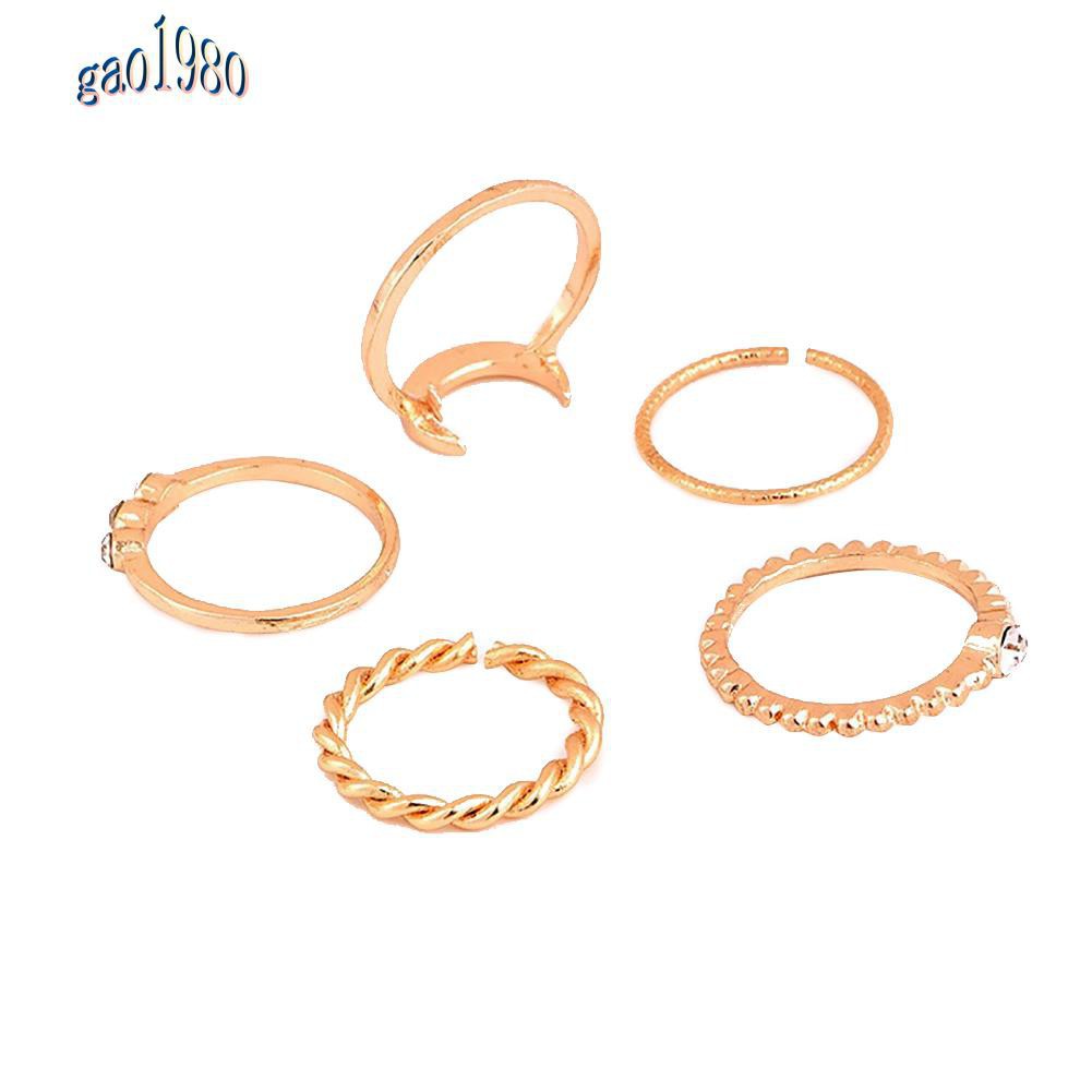 Set 5 Nhẫn Đeo Khớp Ngón Tay Hình Mặt Trăng Vintage