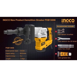 1300W Máy đục bê tông INGCO PDB13008, máy đục phá bê tông công suất 1300w, lực đập 20J, máy đục 17ly đuôi HEX