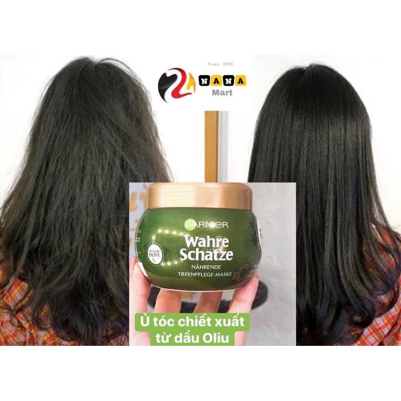 Kem ủ tóc Garnier Wahre Schatze Mythische Olive cho tóc khô xơ