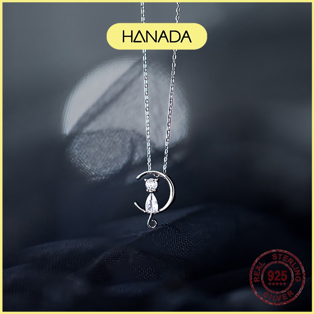 Dây Chuyền Bạc 925 Hanada Vòng Cổ Nữ Măt Trăng Mèo Đính Đá Đơn Giản 1001 K7