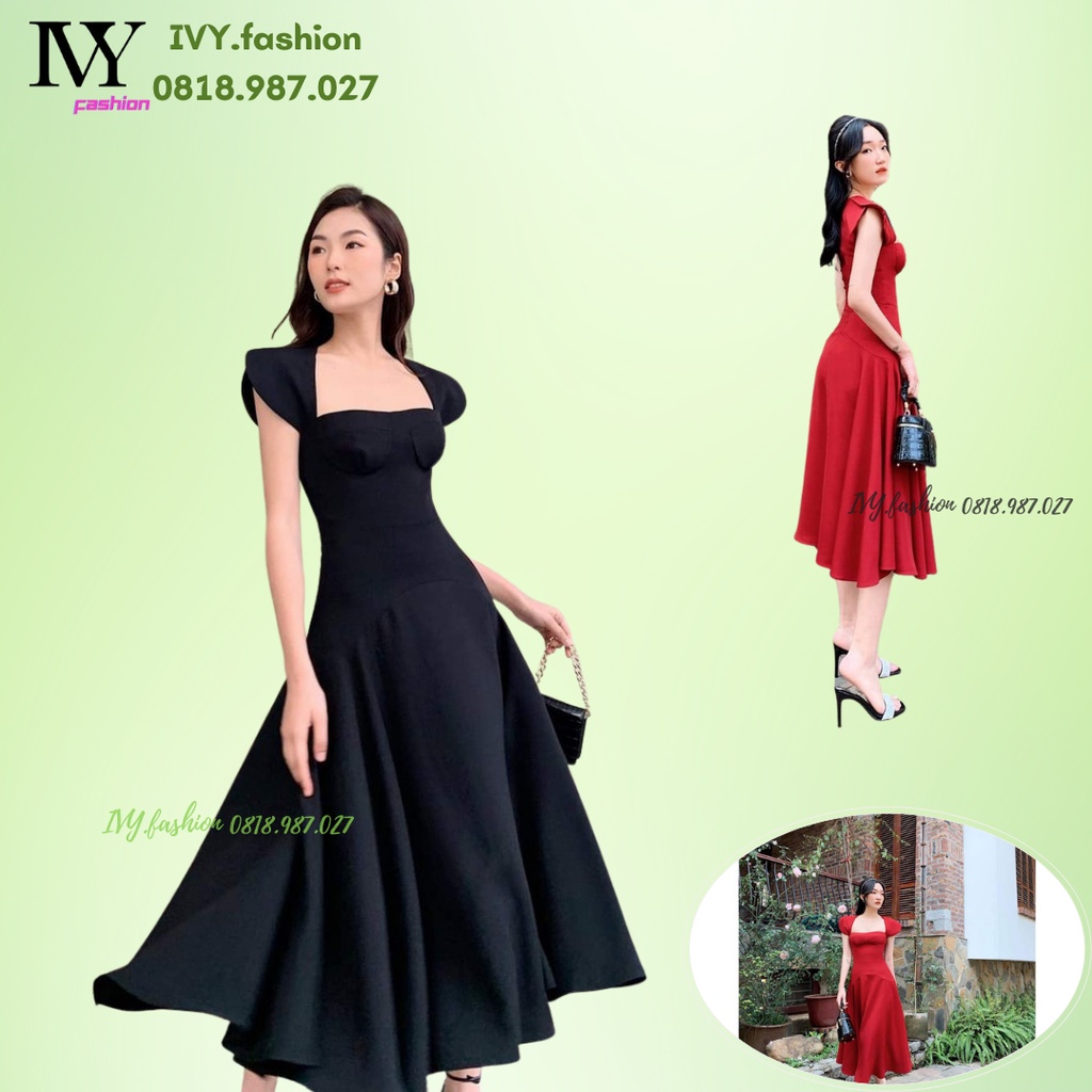 Đầm maxi xòe dài 🔥tuyết mưa🔥 cổ yếm tay con xếp ly hở lưng chiết eo ivy.fashion đi biển dự tiệc dạo phố gợi cảm