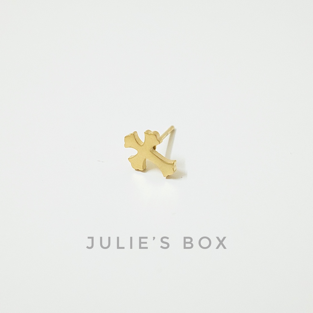 [1 Chiếc] Khuyên Tai Titan Unisex Thánh Giá Vàng Đuôi Gài Không Gỉ Sét Không Ngứa Bông Tai Julies Box 66