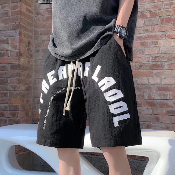 Quần Short Thể Thao Lưng Cao Ống Rộng Có Dây Rút Phong Cách Harajuku Dành Cho Nam