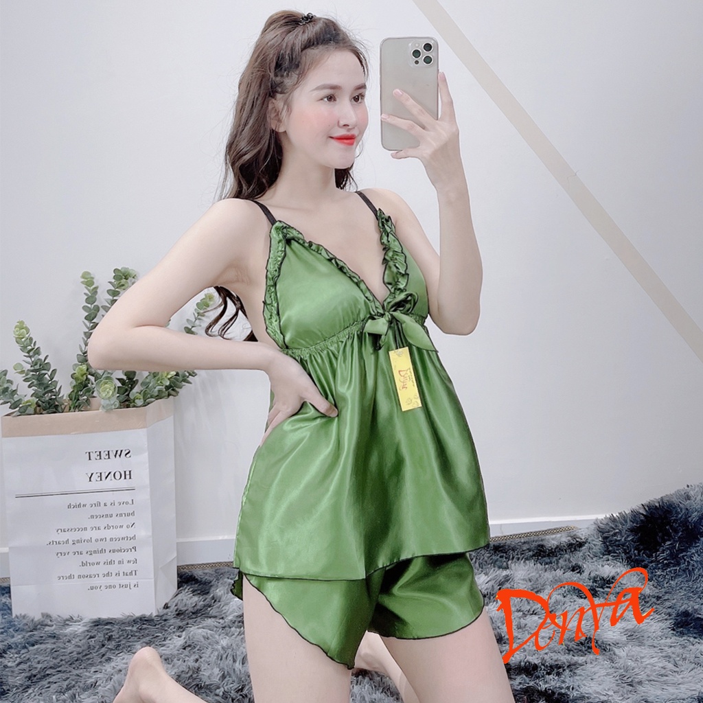 Đồ ngủ sexy nữ🍀 FREE SHIP 🍀  Đồ ngủ lụa phi có mút ngực 2 dây hở lưng, mịn mịn, quyến rủ, TTK_DN3