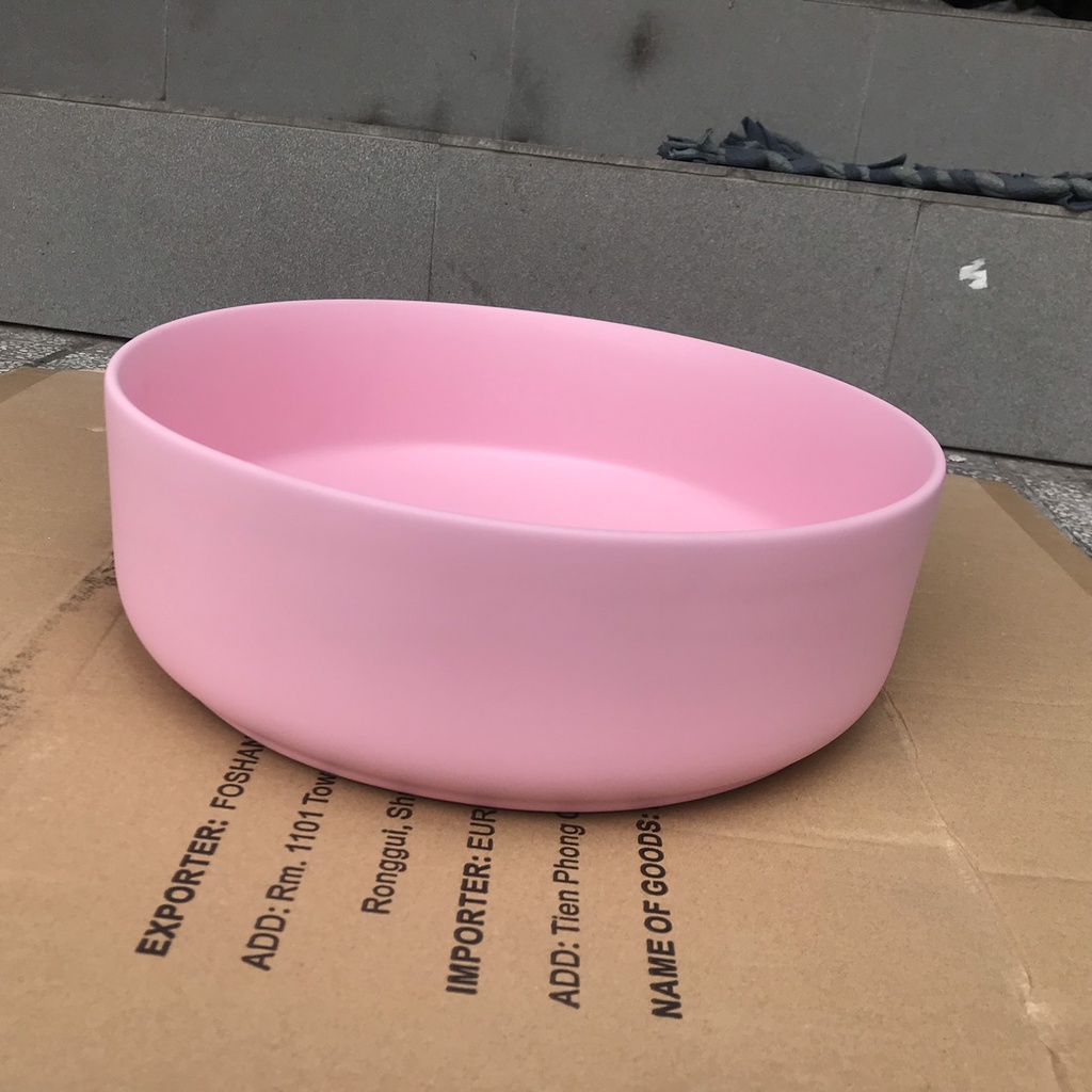 Lavabo - chậu rửa mặt hình tròn đặt bàn màu hồng