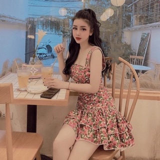 Đầm xoè tiểu thư hai dây tầng