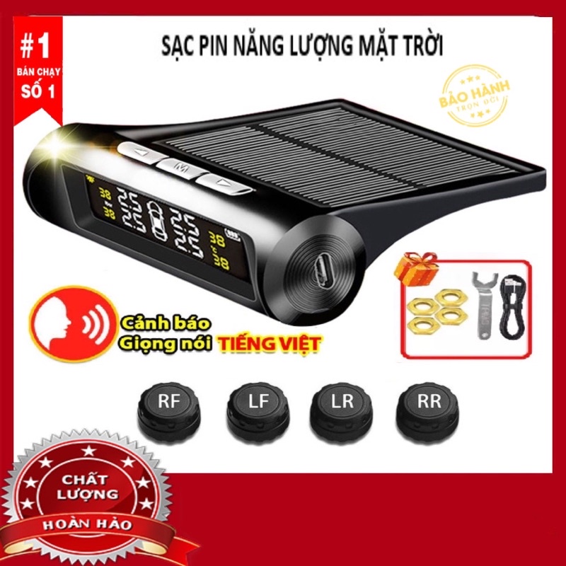 Cảm biến áp suất lốp ô tô xe hơi gắn ngoài cao cấp CarOn sạc Pin năng lượng mặt trời, màn hình LCD