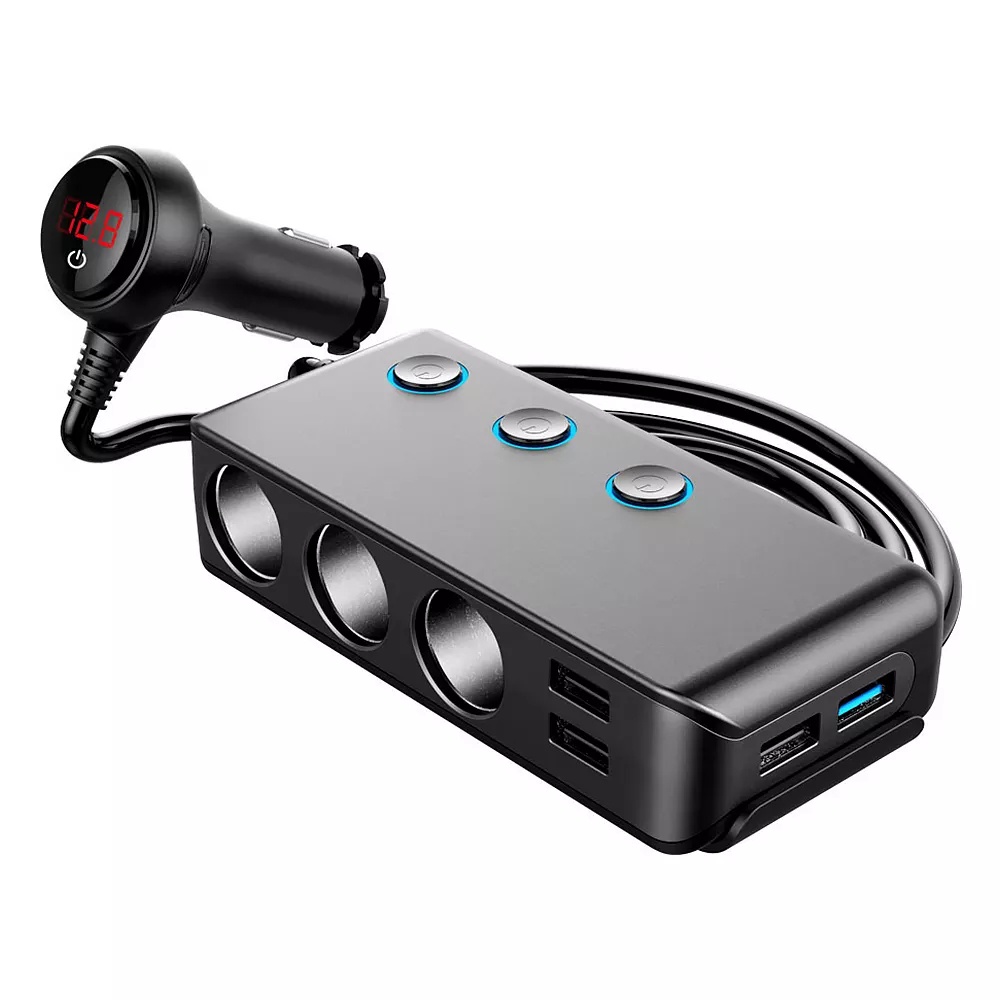 Bộ Chia 3 Cổng USB 12-24V 120W QC3.0 + 3 Cổng USB Có Công Tắc Bật Lửa Điện Áp Cho Xe Hơi
