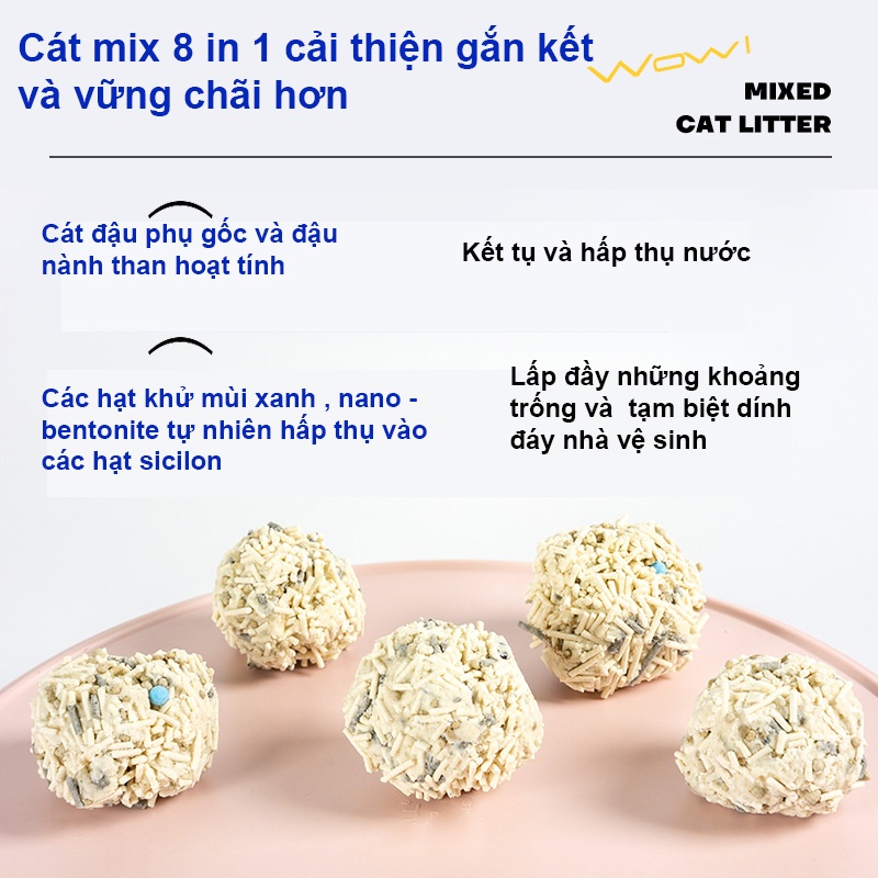 Cát đậu nành cho mèo Hipipet 8 in 1 vón cục khử mùi tốt bảo vệ môi trường
