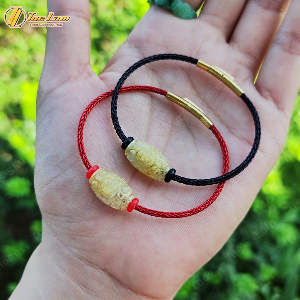 Vòng tay lu thống dáng bầu màu tóc vàng khắc họa tiết tài lộc may mắn hanh thông - Tuệ Lâm
