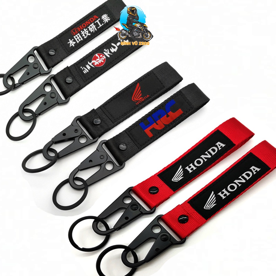 Móc khóa HONDA, đầu bấm kim loại CHẮC CHẮN, dây vải DÀY DẶN, logo THÊU không phai màu