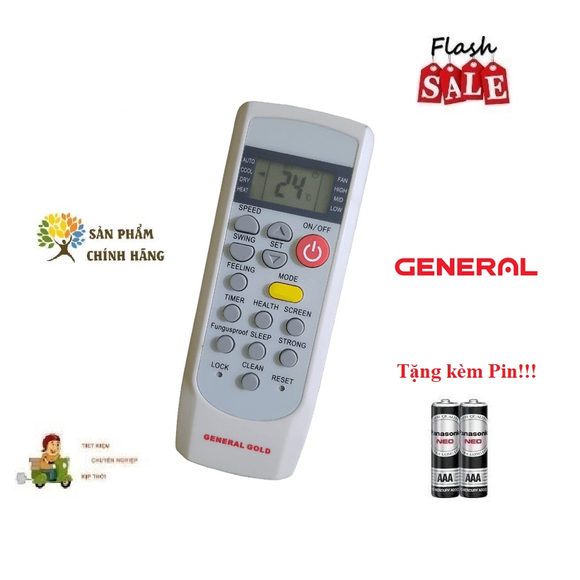 Remote Điều khiển điều hòa General 1&amp;2 chiều Inverter- Hàng zin theo máy mới 100% Tặng kèm Pin