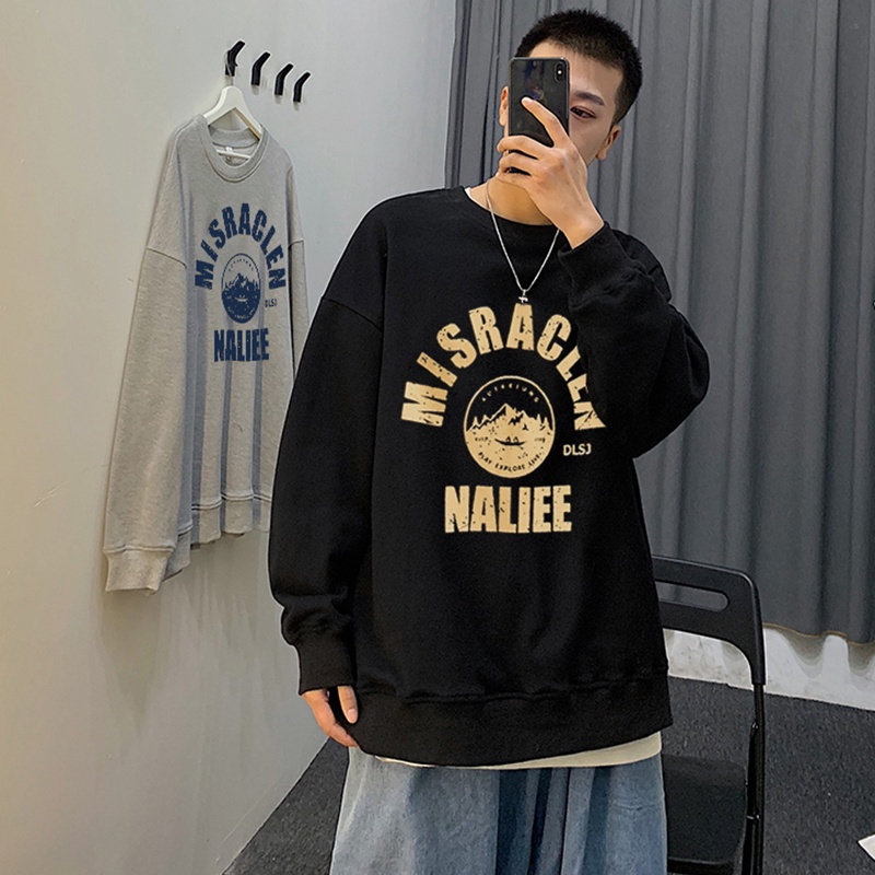 Áo Sweater Tay Dài Cổ Tròn Dáng Rộng Phong Cách Hiphop Thời Trang Xuân Thu Cho Nam