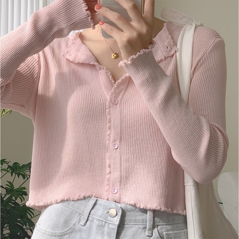 Áo cardigan khoác mỏng cổ viền bèo