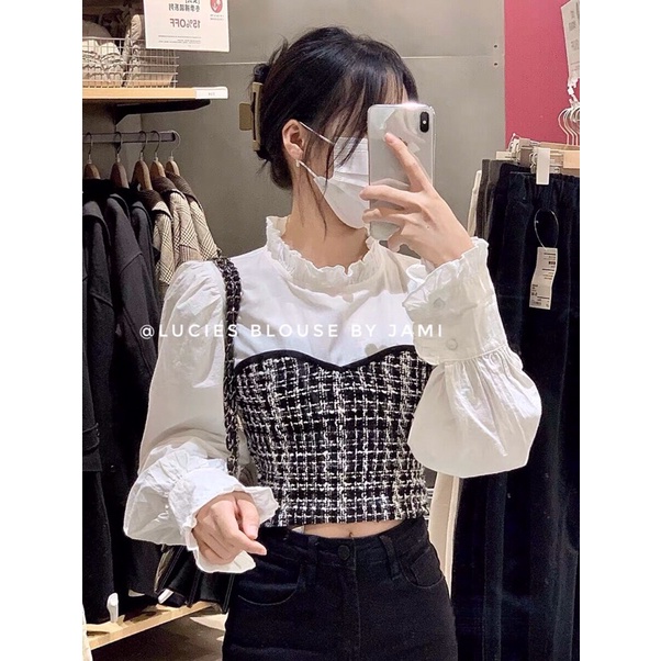 (Hàng sẵn) Áo sơ mi trắng nữ dài tay, Sơ mi croptop nữ Lucies Blouse by Jami.studio