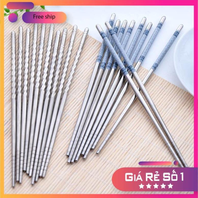 Đôi Đũa In VÂN HOA VĂN - Kim Loại Không Gỉ Gia Đình Siêu Bền, Có Vân Chống Trượt