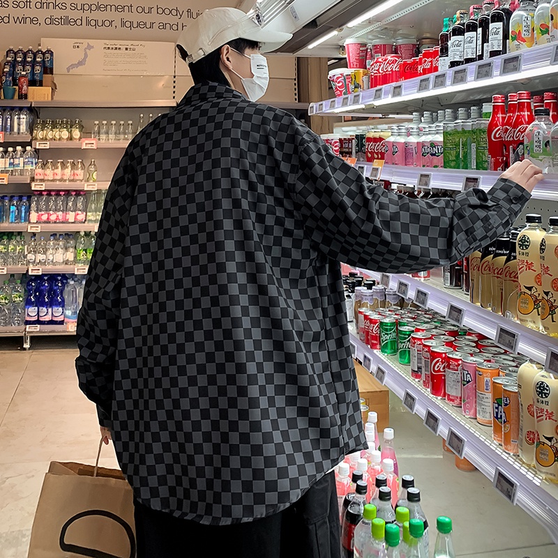 Áo sơ mi tay dài thời họa tiết sọc caro phong cách Hàn Quốc thời trang sành điệu cho nam và nữ