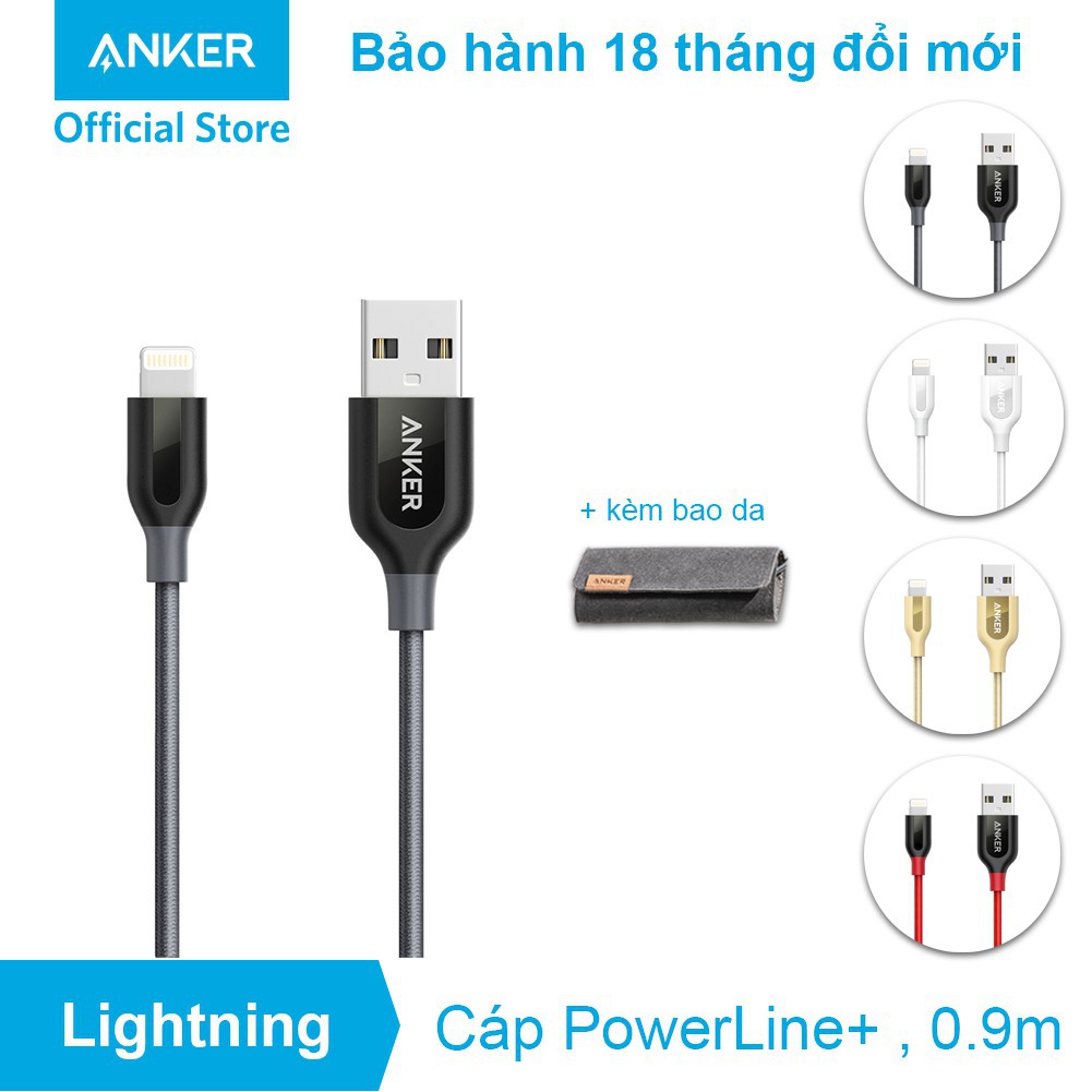 [Tặng bao da Anker] Cáp sạc ANKER PowerLine+ Lightning Dài 0.9m - A8121